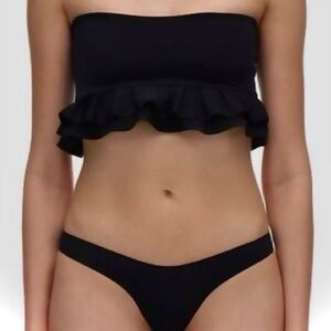 PUNTAMAR Black Ruffle Bandeau Bikini Set